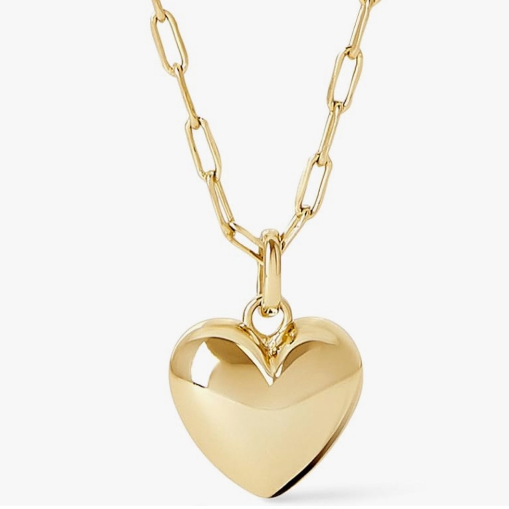 Ana Luisa Lev 14k Gold Puffed Heart Pendant Paperclip Necklace NWOT
